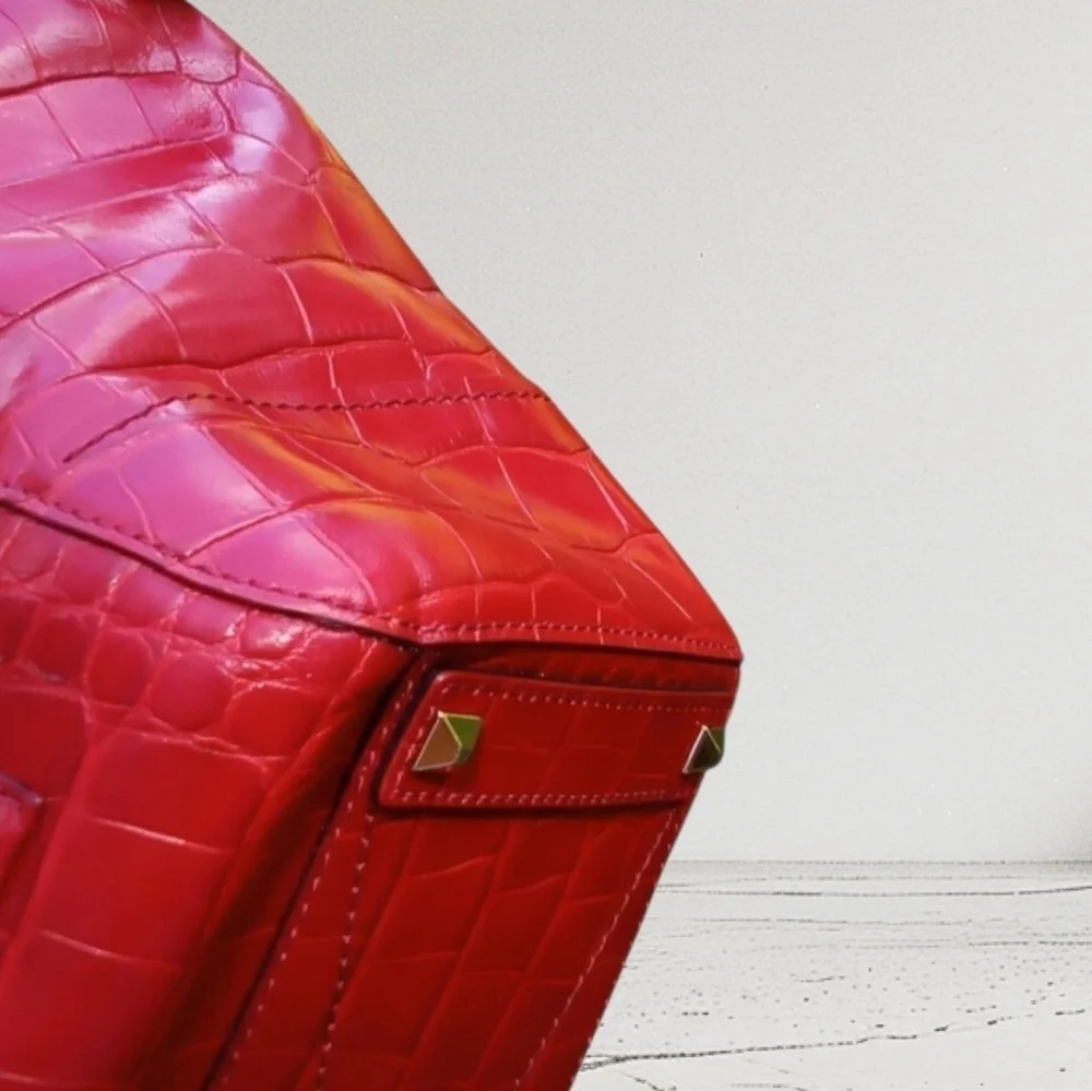 Kate Spade Red Croc-Embossed Leather Satchel Tote Bag